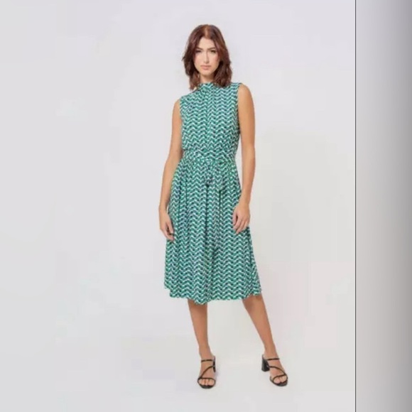 Leota Geometric Green Mindy Dress - Picture 1 of 14